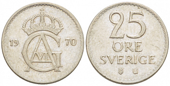 Швеция 25 эре 1970 U Густав VI Адольф (1950-1973) KM 836 медно-никель 3955-362