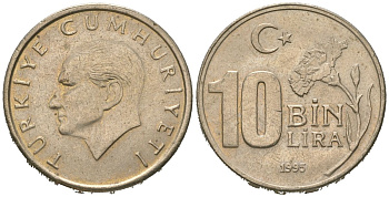 Турция 10000 лир 1995 Мустафа Кемаль Ататюрк KM 1027.1 медь цинк никель aUNC 4619-755