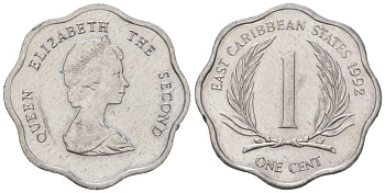 Восточные Карибы 1 цент 1992 KM 10 алюминий aUNC 4621-118