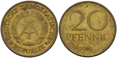ГДР 20 пфеннигов 1983 A KM 11 латунь 98-1013