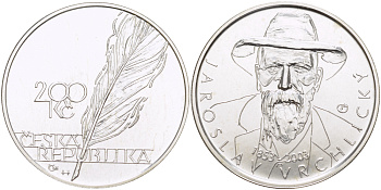 Чехия 200 крон 2003 150 лет со дня рождения Ярослава Врхлицкого (1853-1912) KM 60 серебро UNC 1084-10-44