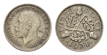 Великобритания 3 пенса 1931 Георг V (1910-1936) KM 831, Spink 4042 серебро 4644-367