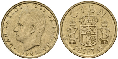 Испания 100 песет 1984 Хуан Карлос I (1975-2014) KM 826 алюминиевая бронза 4179-1311