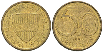 Австрия 50 грошей 1996 KM 2885 алюминиевая бронза 192-363