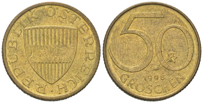 Австрия 50 грошей 1996 KM 2885 алюминиевая бронза 192-363