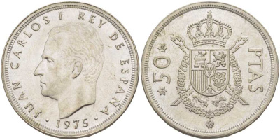 ИСПАНИЯ 50 ПЕСЕТ 1975 (80) ХУАН КАРЛОС I (1975-) KM 809 медно-никель 4403-424