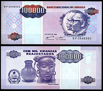 Ангола 100000 кванза 1995 Pick 139 бумага UNC (пресс) 7214-14-3-2