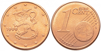 Финляндия 1 евроцент 1999 KM 98 сталь плакированная медью UNC 116-712