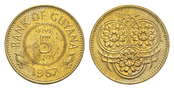 Гайана 5 центов 1967 Республика KM 32 никель латунь  UNC  4659-523