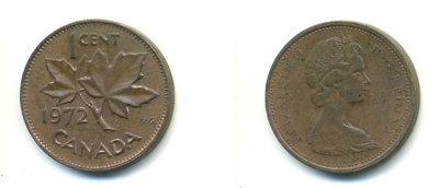Канада 1 цент 1972 Елизавета II (1952-2022), кленовый лист KM 59.1 бронза 80-731