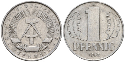 ГДР 1 пфенниг 1962 A KM 8.1 алюминий 39-1148