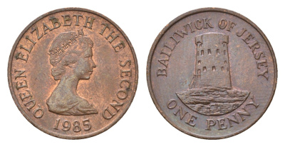 Гернси 1 пенни 1985 Елизавета II (1952-2022), башня Святого Клемента KM 54 бронза 4696-247
