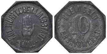 Германия, Швеббиш-Халль 10 пфеннигов ND Баден-Вюртемберг, нотгельд Funck 186.? цинк 4119-1224