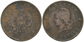 Аргентина 1 сентаво 1884 KM 32 бронза 92-127