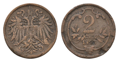 Австрия 2 геллера 1893 Франц Иосиф I (1848-1916) KM 2801 бронза 4702-138