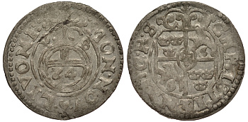 ЛИВОНИЯ, РИГА 1/24 ТАЛЕРА 1648 ШВЕДСКАЯ ОККУПАЦИЯ, КРИСТИНА (1632-1654), ВЕС 0,89 ГР. KM 3 серебро 1516-612