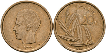 Бельгия 20 франков 1980 Belgie KM 160 никель бронза 4120-1125