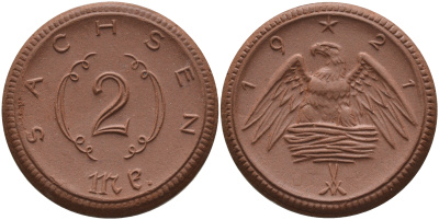 Саксония 2 марки 1921 J. N 56 фарфор 1094-2-65
