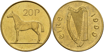 Ирландия 20 пенсов 1999 лошадь KM 25 никель бронза 4140-345