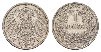 Германия 1 марка 1912 D, Вильгельм II (1888-1918) KM 14, J. 17 серебро 4626-226
