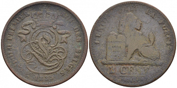 БЕЛЬГИЯ 2 САНТИМА 1835 BELGES KM 4.2 медь 4448-634