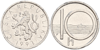 Чехия 10 геллеров 1993  KM 6 алюминий    4598-1223