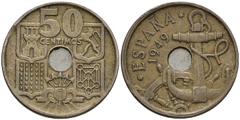 Испания 50 сентимо 1949 (?) Франсиско Франко (1939-1975) KM 777 медно-никель 4604-526