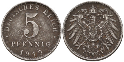 Германия 5 пфеннигов 1919 A KM 19, J. 297 железо 4151-623