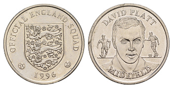 Великобритания жетон из серии официальной коллекции медалей сборной Англии - Дэвид Платт 1996 диаметр 27 мм, вес 8,2 гр сталь плакированная никелем 4656-342