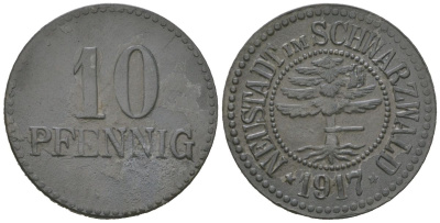 Титизе-Нойштадт (Баден) 10 пфеннингов 1917 Funck 376.1, Men1823313.1 цинк 4169-1166