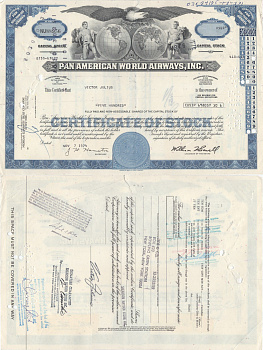 США, Pan American World Airwaysсертификат на 100 акций1974бумага5554-40-1