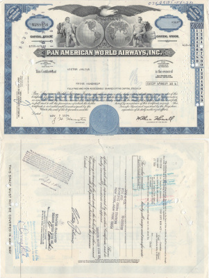 США, Pan American World Airwaysсертификат на 100 акций1974бумага5554-40-1