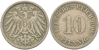 ГЕРМАНИЯ 10 ПФЕННИГОВ 1906 G KM 12, J. 13 медно-никель 34-744