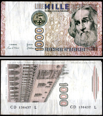 Италия 1000 лир 1982 Pick 109 a бумага 6281-45-4-1