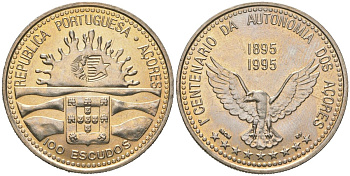 Португалия 100 эскудо 1995 100 лет автономии Азорских островов KM 47 медно-никель UNC 4157-741