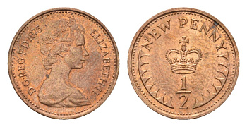 Великобритания 1/2 пенни 1975 Елизавета II (1952-2022) KM 914, Spink 4239 бронза UNC 4697-914