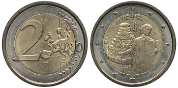 Италия 2 евро 2015 750 лет со дня рождения Данте Алигьери KM 381 биметалл UNC 4397-634