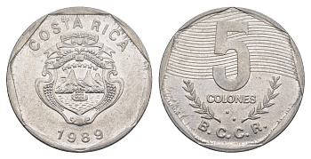 Коста-Рика 5 колонов 1989 KM 214.1 нержавеющая сталь 4635-1251