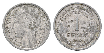 Франция 1 франк 1948 KM 885a алюминий 4619-1153