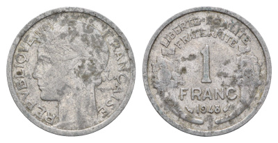 Франция 1 франк 1948 KM 885a алюминий 4619-1153