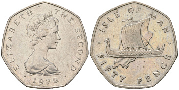 Остров Мэн 50 пенсов 1976 Елизавета II (1952-2022) KM 39 медно-никель 4619-141