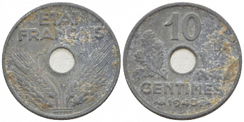 ФРАНЦИЯ 10 САНТИМОВ 1943 ПРАВИТЕЛЬСТВО ВИШИ, 17 ММ. KM 903 цинк 3955-366