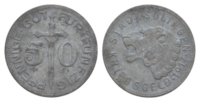 Золинген 50 пфеннигов 1917 Funck 508.1, Men05 23636.1, Men18 29571.1 цинк 4657-1114