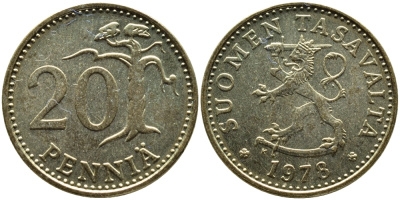 Финляндия 20 пенни 1978 K KM 47 алюминиевая бронза 259-1024