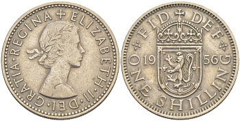 Великобритания 1 шиллинг 1956 Елизавета II (1952-2022), Шотландский герб KM 905, Spink 4148 медно-никель 83-1111