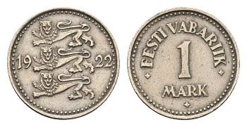 Эстония 1 марка 1922 год-тип KM 1 медно-никель 73-247