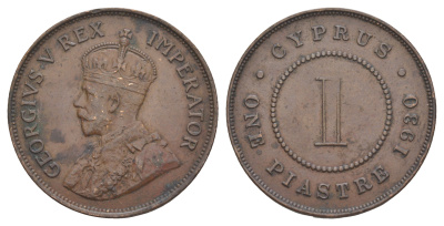Кипр 1 пиастр 1930 Георг V (1910-1936), редкий год, тираж 96.000 экземпляров KM 18 бронза 00-801-53