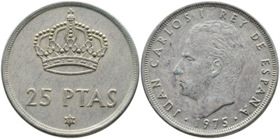 Испания 25 песет 1975 (77) Хуан Карлос I (1975-2014) KM 808 медно-никель 4393-244