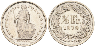 Швейцария 1/2 франка 1979 KM 23а медно-никель 4585-1049