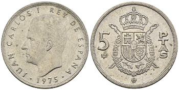Испания 5 песет 1975 (78) Хуан Карлос I (1975-2014) KM 807 медно-никель 85-731